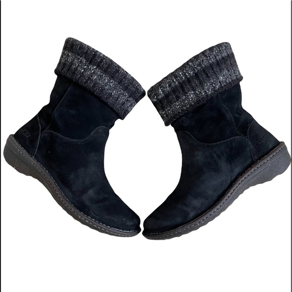 UGG Kaylana Black Suede Leather Warm Sheepskin Lined Pull On Winter Boots - Picture 3 of 16